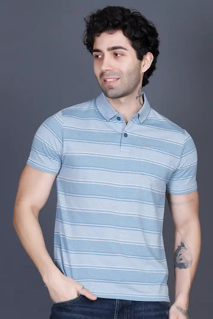 Iceberg Blue Half Sleeve Polo T-Shirt for Men With Pocket