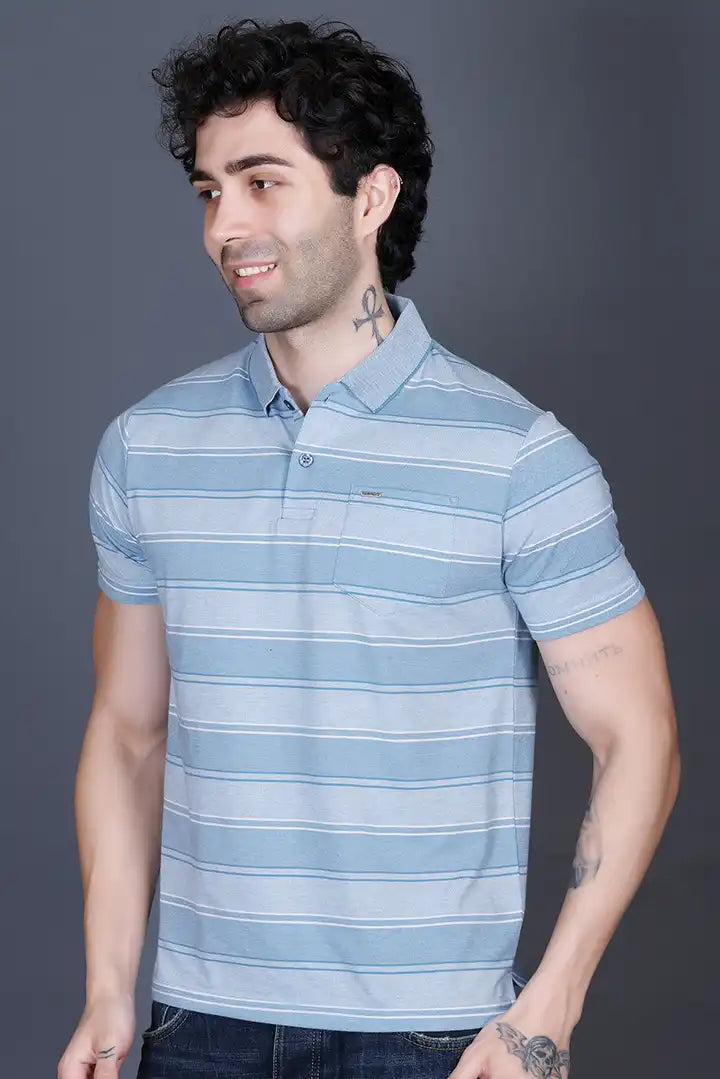 Iceberg Blue Half Sleeve Polo T-Shirt for Men With Pocket