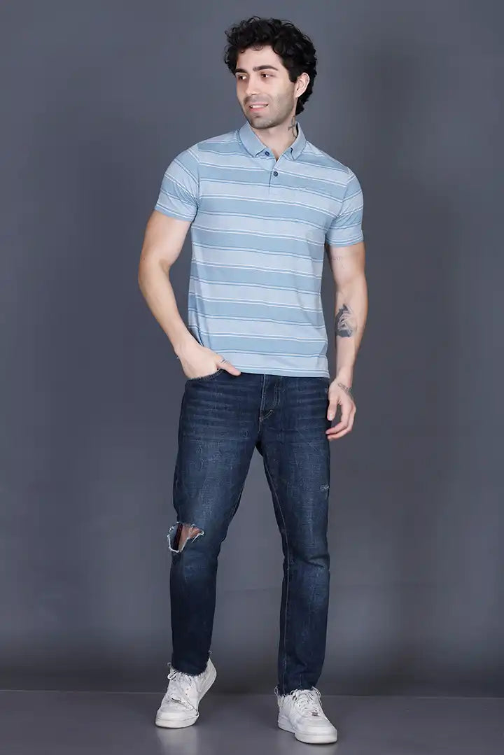 Iceberg Blue Half Sleeve Polo T-Shirt for Men With Pocket