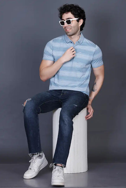 Iceberg Blue Half Sleeve Polo T-Shirt for Men With Pocket