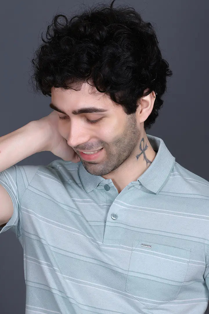 Sea Green Half Sleeve Polo T-Shirt for Men With Pocket