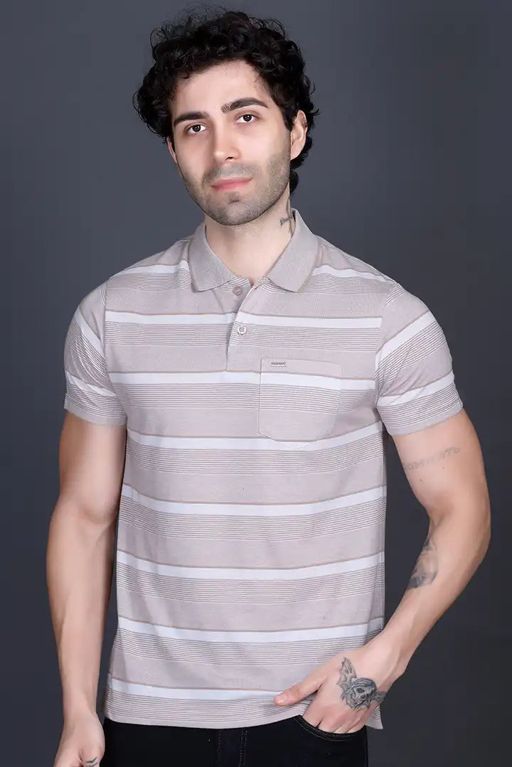 Sand Stone Half Sleeve Polo T-Shirt for Men With Pocket