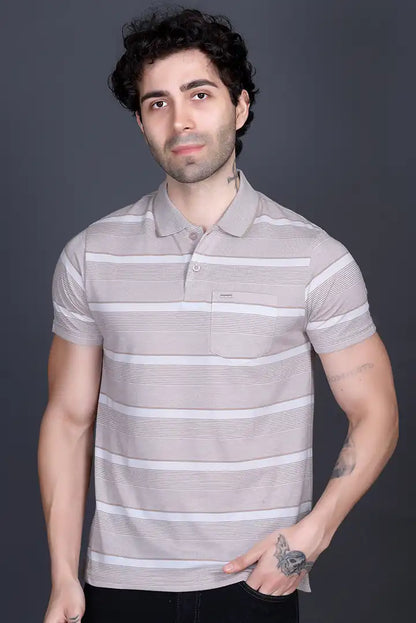 Sand Stone Half Sleeve Polo T-Shirt for Men With Pocket