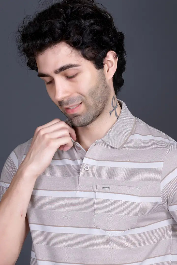 Sand Stone Half Sleeve Polo T-Shirt for Men With Pocket