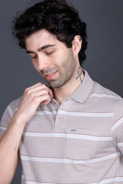 Sand Stone Half Sleeve Polo T-Shirt for Men With Pocket