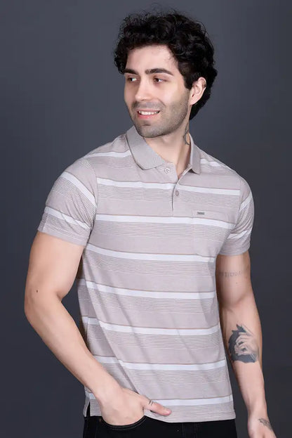 Sand Stone Half Sleeve Polo T-Shirt for Men With Pocket