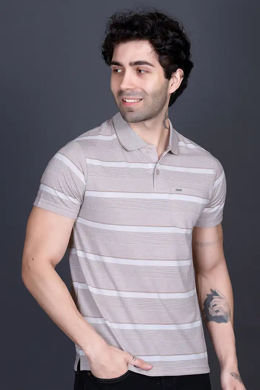 Sand Stone Half Sleeve Polo T-Shirt for Men With Pocket