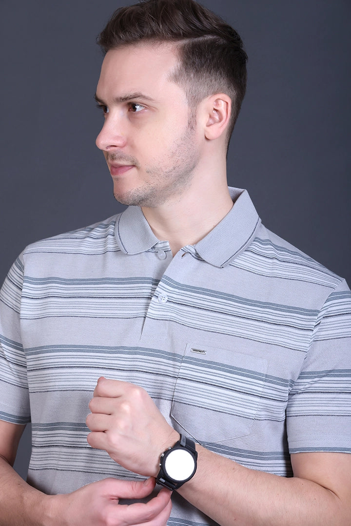 Light Grey Half Sleeve Polo T-Shirt for Men