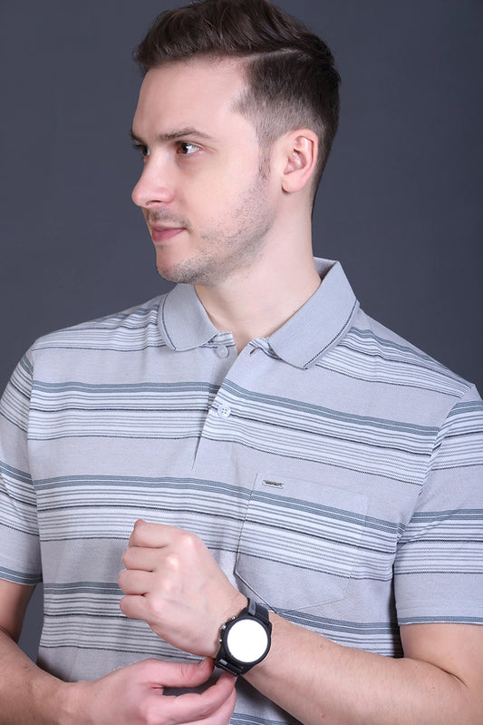 Light Grey Half Sleeve Polo T-Shirt for Men