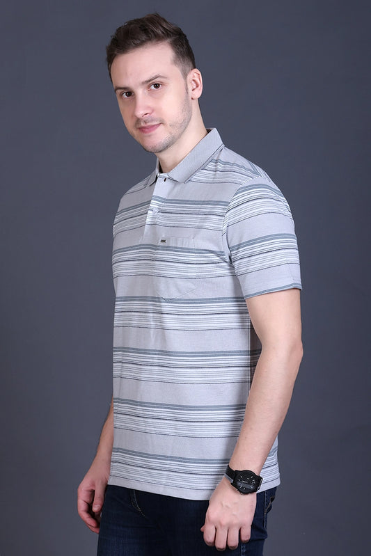 Light Grey Half Sleeve Polo T-Shirt for Men
