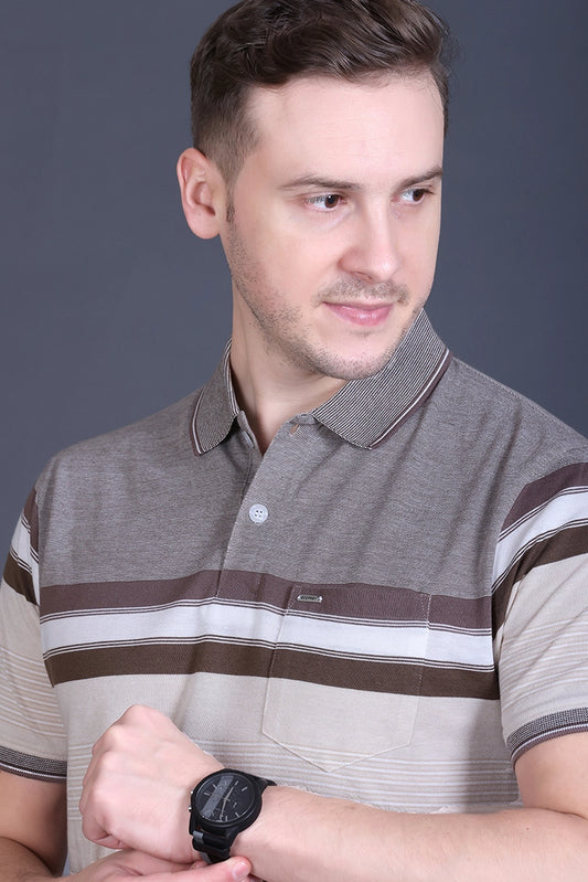 Beige Half Sleeve Polo T-Shirt for Men
