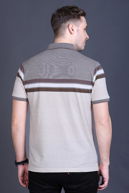 Beige Half Sleeve Polo T-Shirt for Men