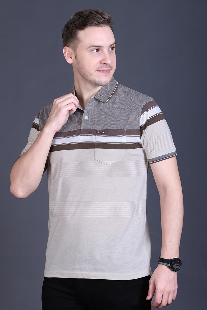 Beige Half Sleeve Polo T-Shirt for Men
