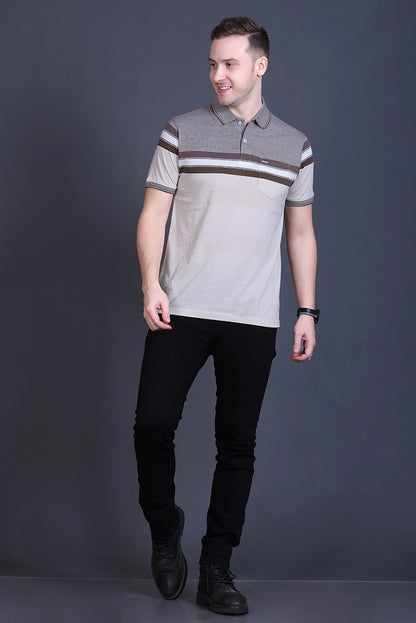 Beige Half Sleeve Polo T-Shirt for Men