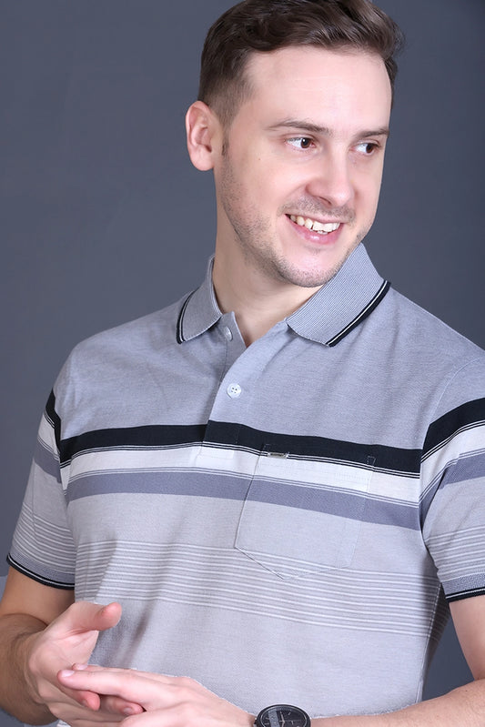 Light Grey Half Sleeve Polo T-Shirt for Men