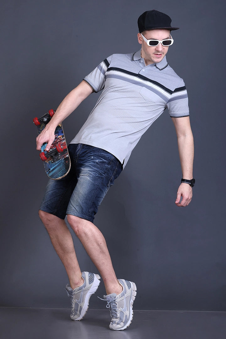 Light Grey Half Sleeve Polo T-Shirt for Men