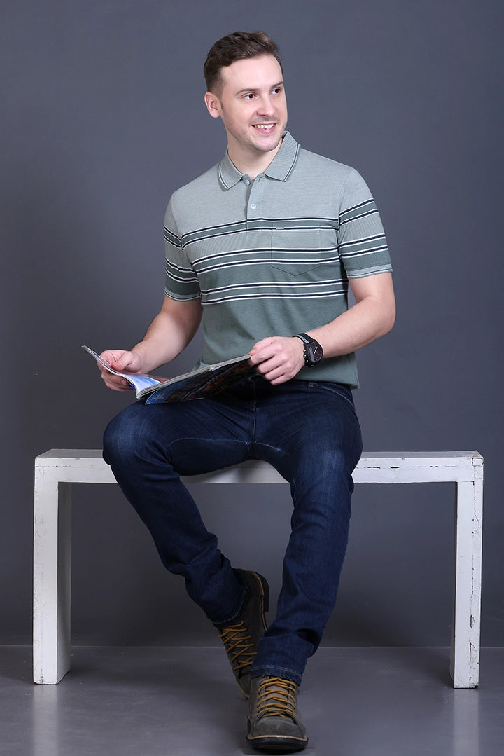 Roasted Green Half Sleeve Polo T-Shirt for Men