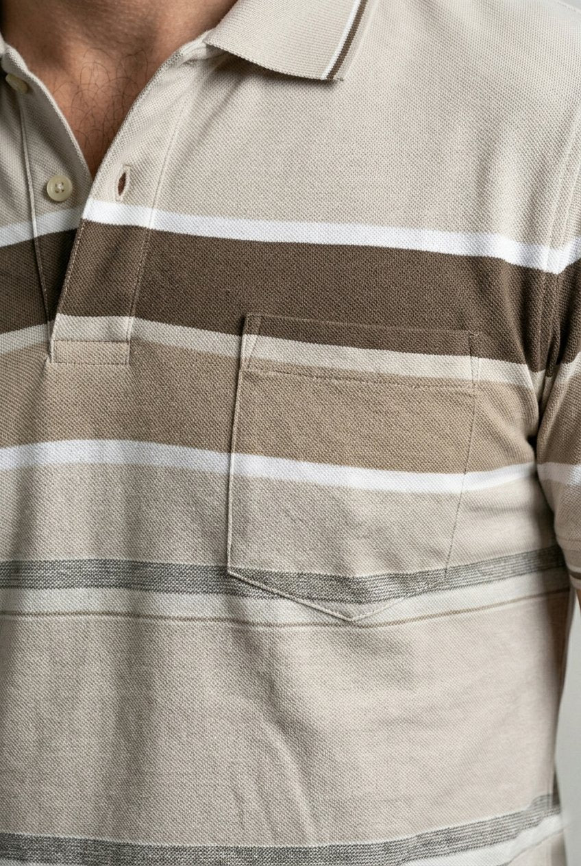 Beige  Sleeve Polo T-Shirt for Men