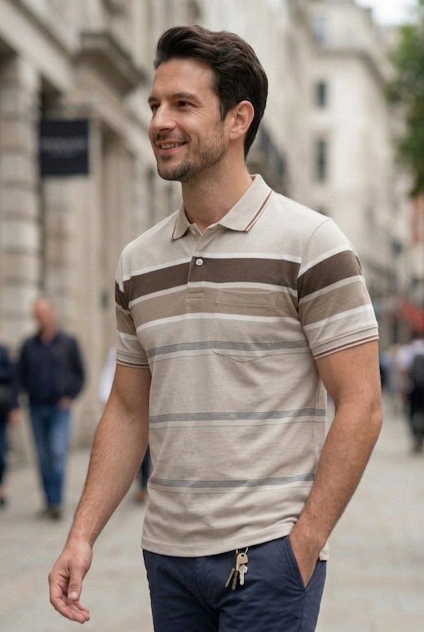 Beige  Sleeve Polo T-Shirt for Men