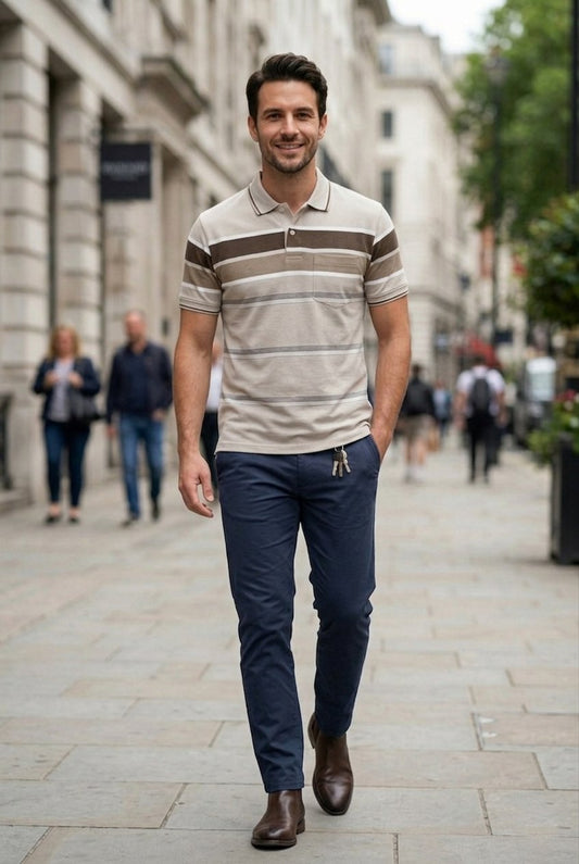 Beige  Sleeve Polo T-Shirt for Men