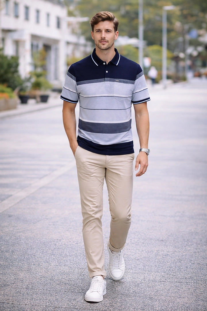 Navy Half Sleeve Polo T-Shirt for Men