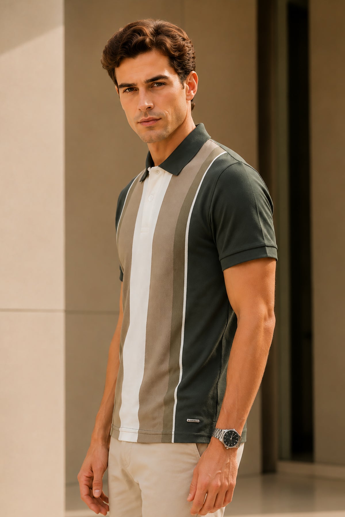 Olive Half Sleeve Polo T-Shirt for Men