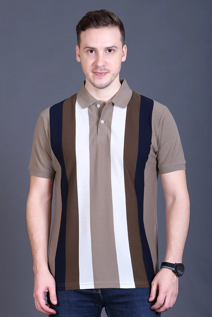 Beige Half Sleeve Polo T-Shirt for Men