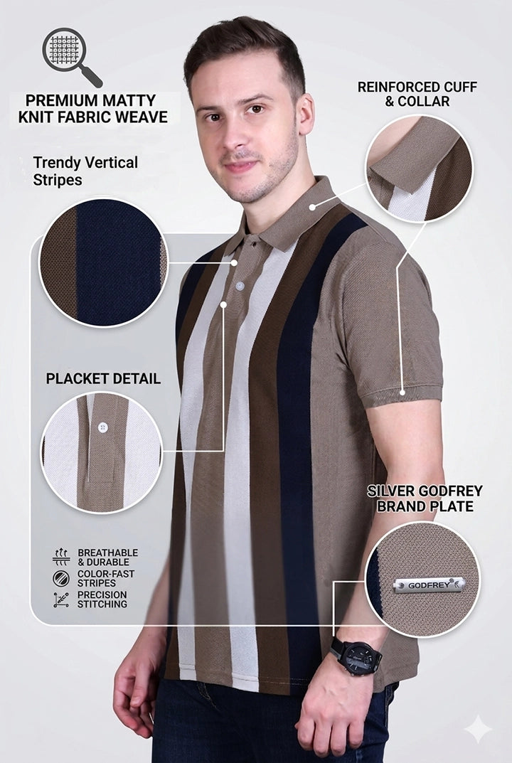 Beige Half Sleeve Polo T-Shirt for Men