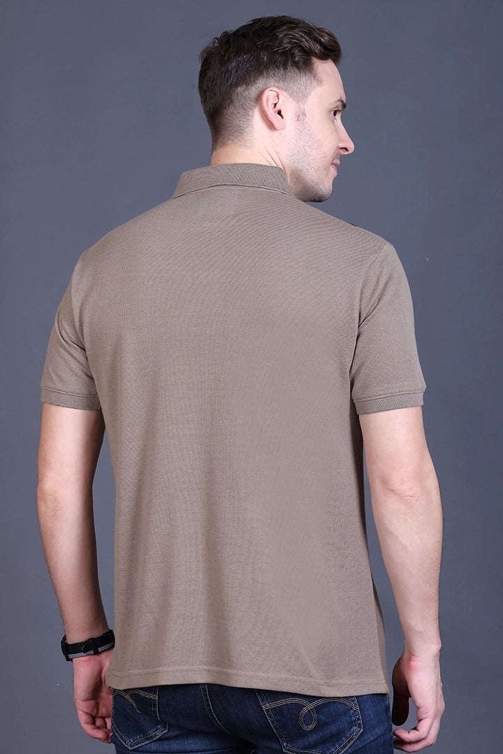 Beige Half Sleeve Polo T-Shirt for Men