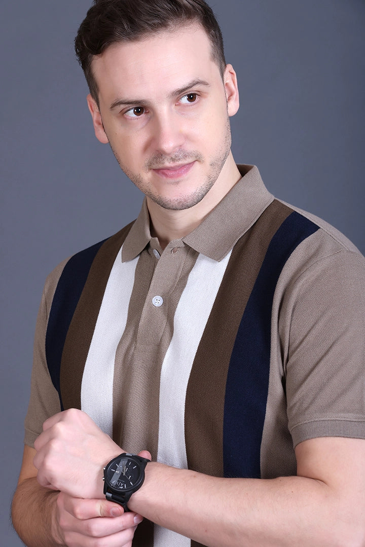 Beige Half Sleeve Polo T-Shirt for Men