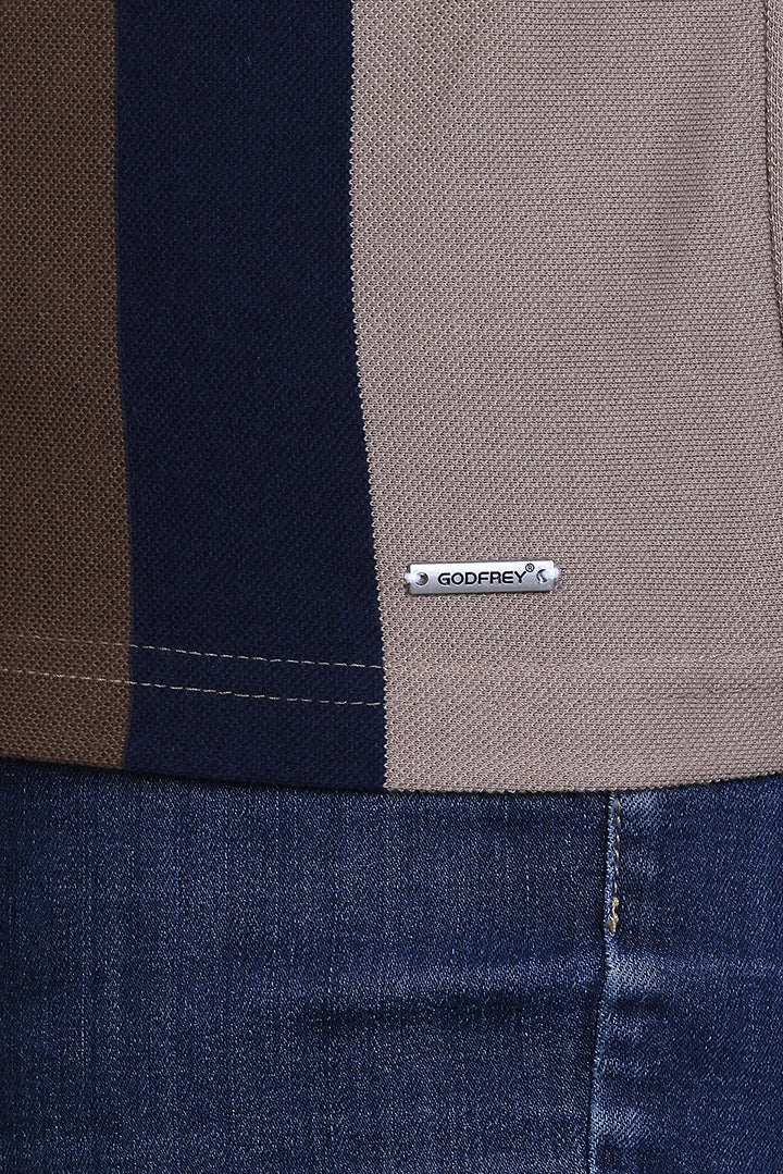 Beige Half Sleeve Polo T-Shirt for Men
