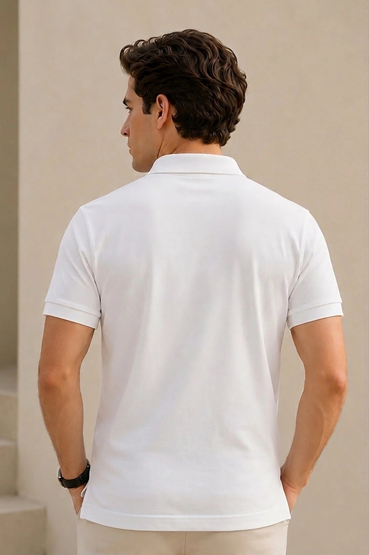 White Half Sleeve Polo T-Shirt for Men