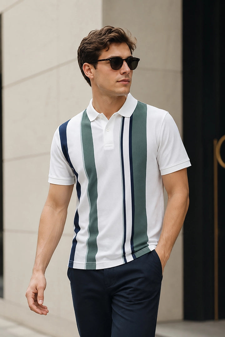 White Half Sleeve Polo T-Shirt for Men