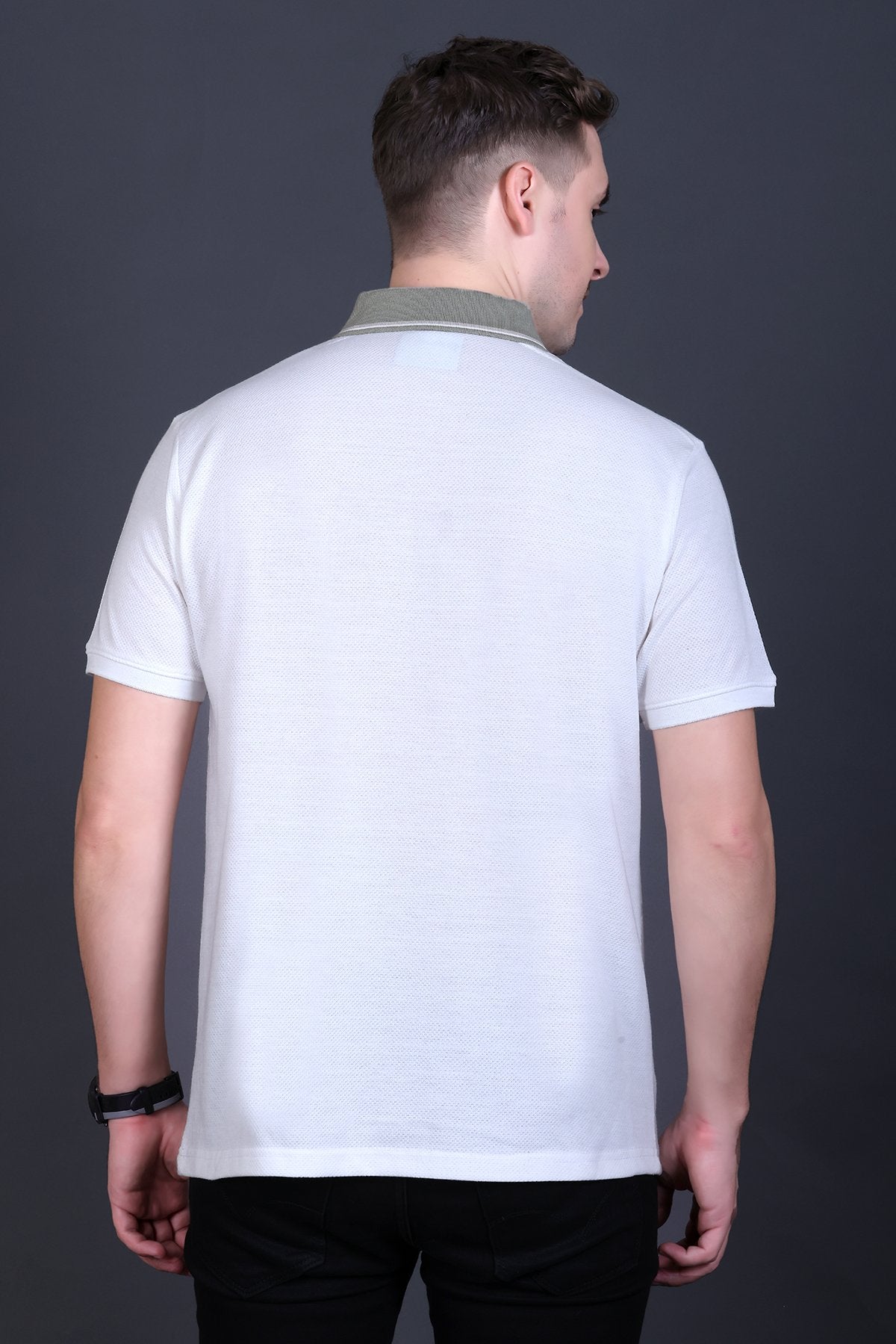 White Half Sleeve Zipper Polo T-Shirt for Men