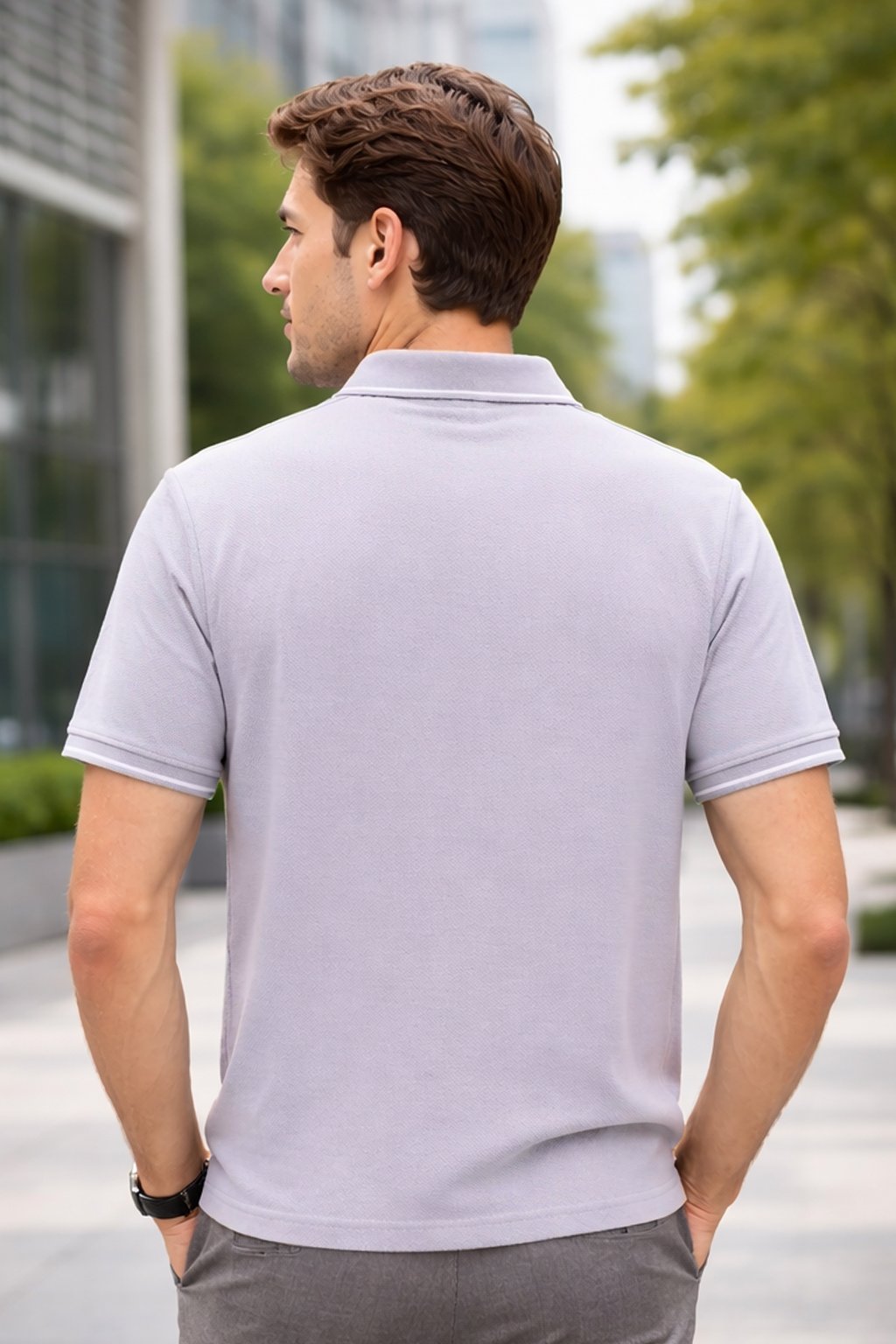 Levender Half Sleeve Zipper Polo T-Shirt for Men