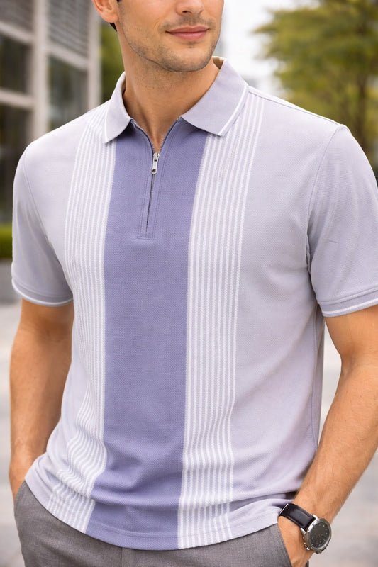 Levender Half Sleeve Zipper Polo T-Shirt for Men