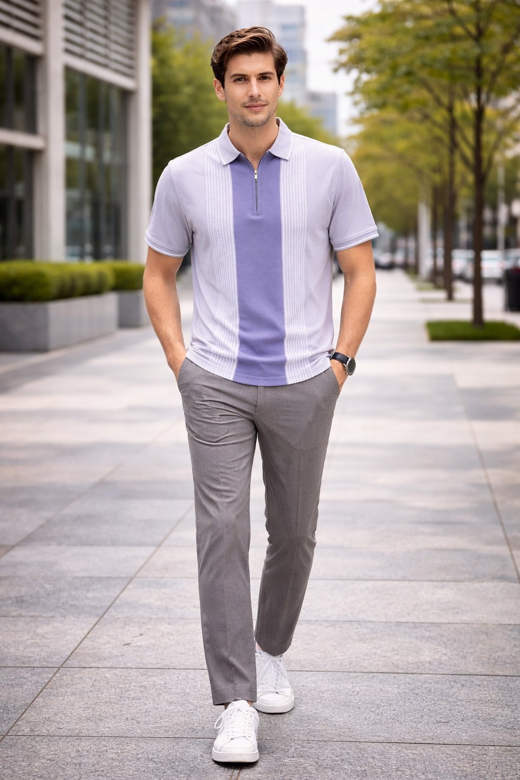 Levender Half Sleeve Zipper Polo T-Shirt for Men