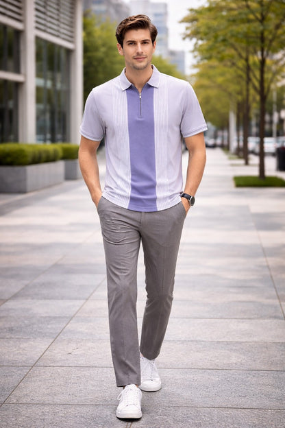 Levender Half Sleeve Zipper Polo T-Shirt for Men