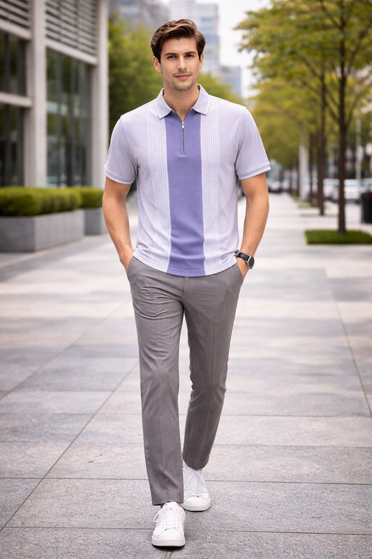Levender Half Sleeve Zipper Polo T-Shirt for Men