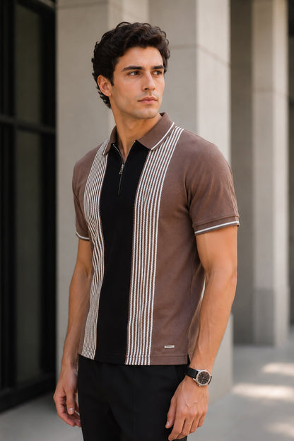 Chocolate Brown Half Sleeve Zipper Polo T-Shirt for Men