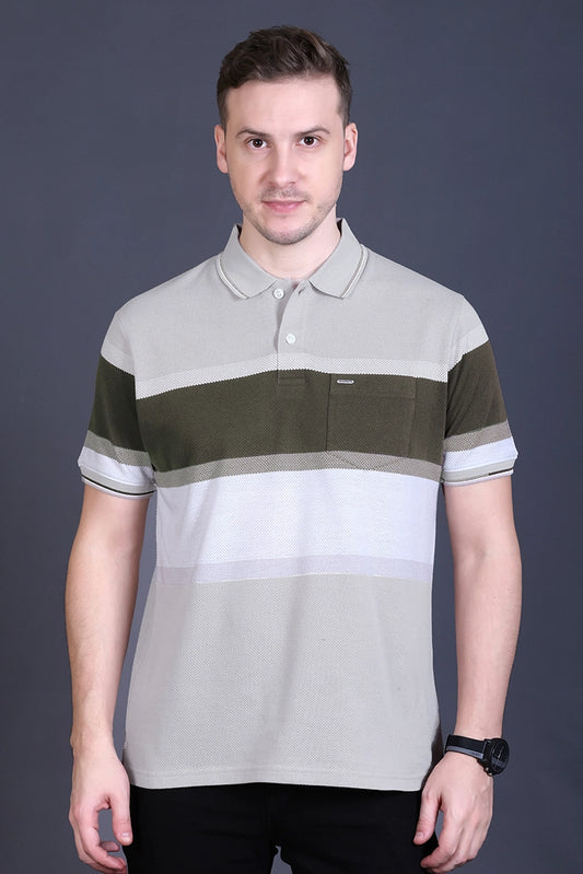 Off White Half Sleeve Polo T-Shirt for Men
