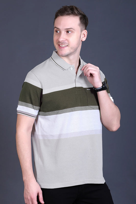 Off White Half Sleeve Polo T-Shirt for Men