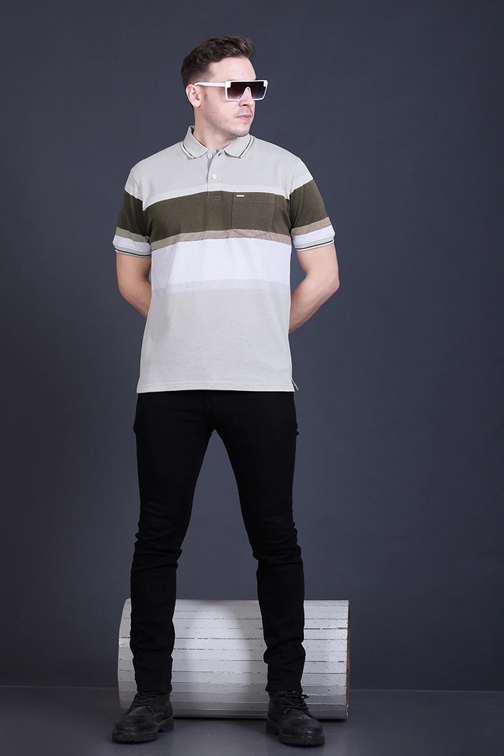 Off White Half Sleeve Polo T-Shirt for Men