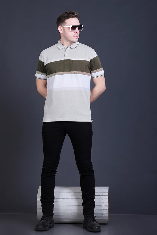 Off White Half Sleeve Polo T-Shirt for Men