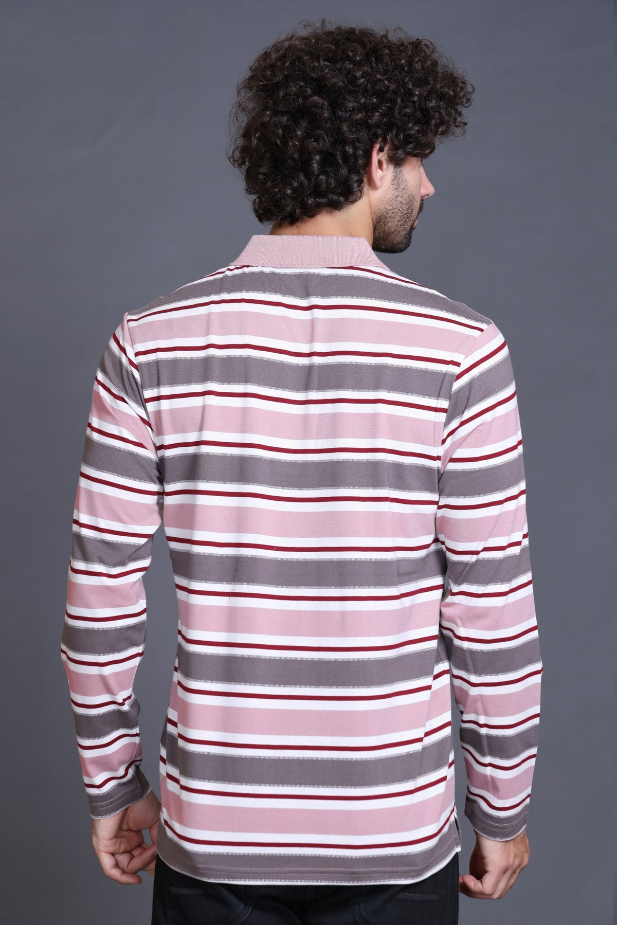 Onion Striped Cotton Full Sleeve Polo Men T Shirts With Pocket