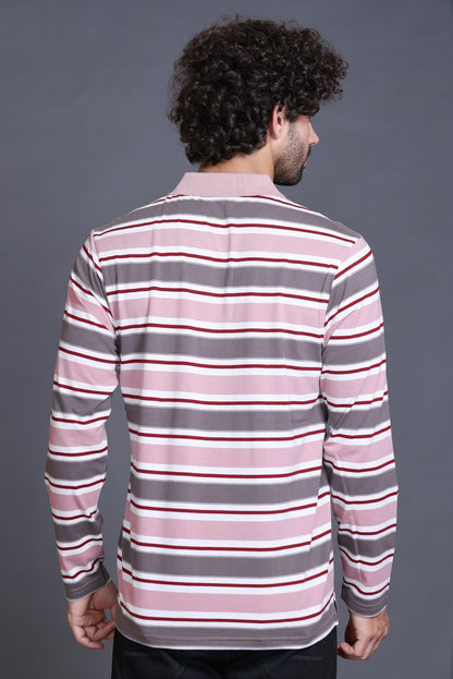 Onion Striped Cotton Full Sleeve Polo Men T Shirts With Pocket