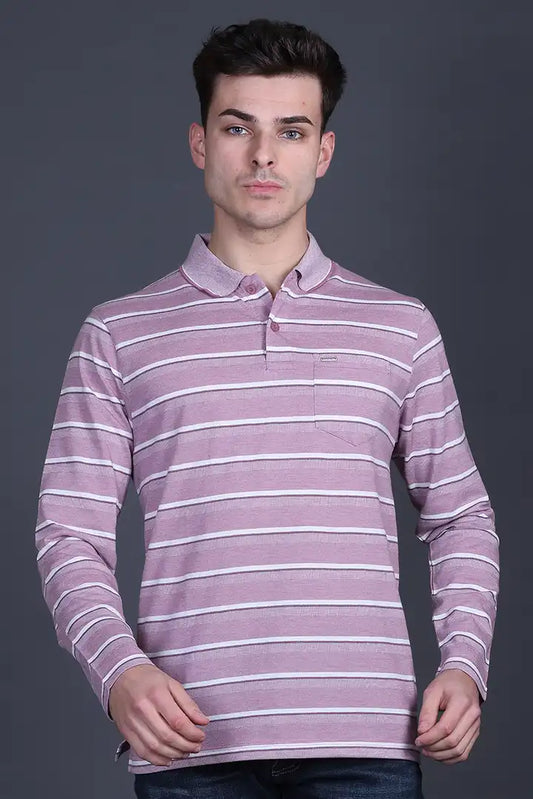 Mauve Full Sleeve Polo T Shirts With Pocket