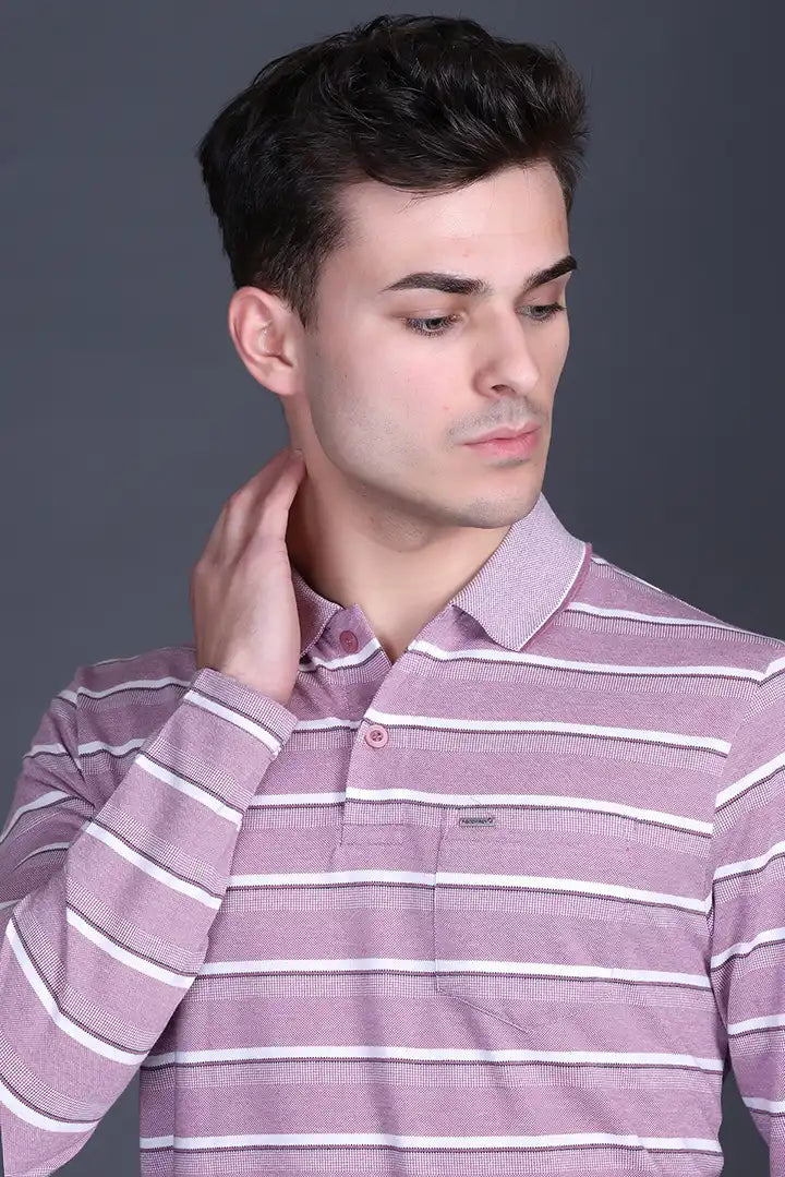 Mauve Full Sleeve Polo T Shirts With Pocket