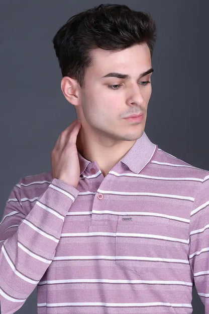 Mauve Full Sleeve Polo T Shirts With Pocket