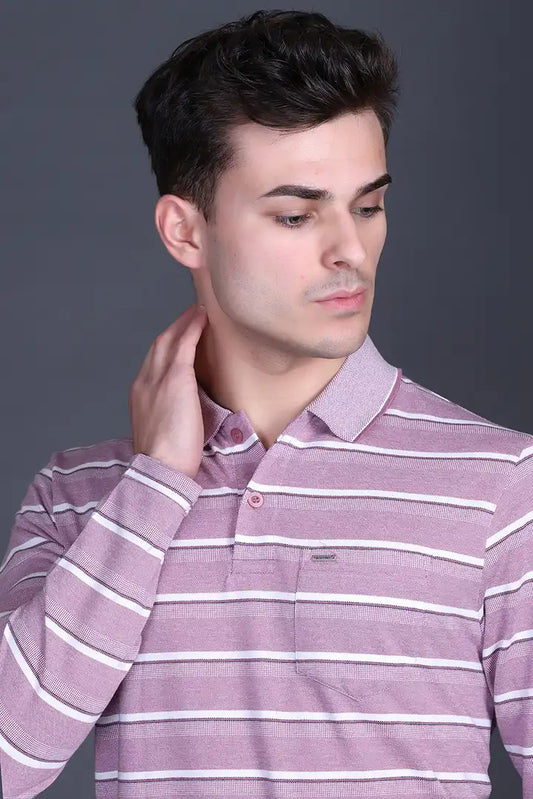 Mauve Full Sleeve Polo T Shirts With Pocket